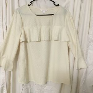 LAUREN CONRAD Womens Cream Clip-Dot Flounce Ruffle Top Size M